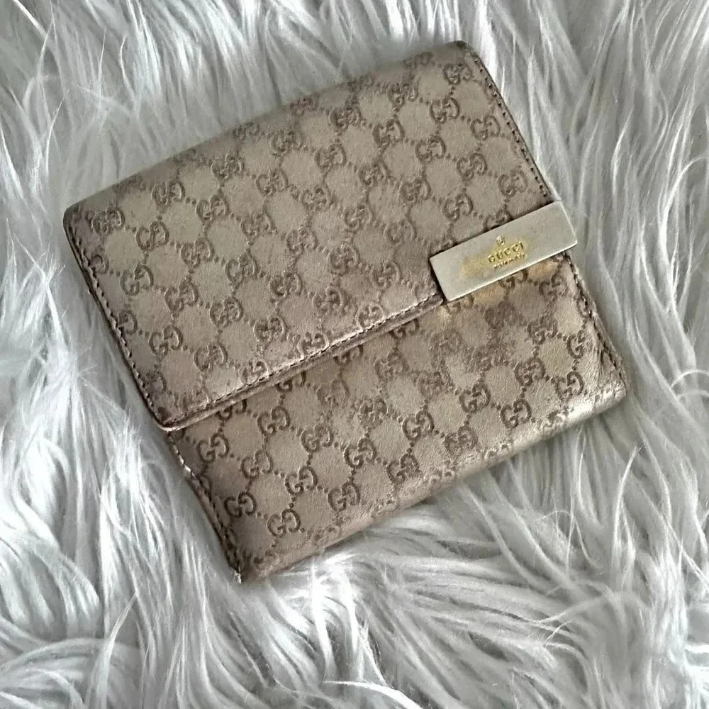 GUCCI | Authentic Vintage Unisex Canvas Compact Wallet Tan Brown Gold